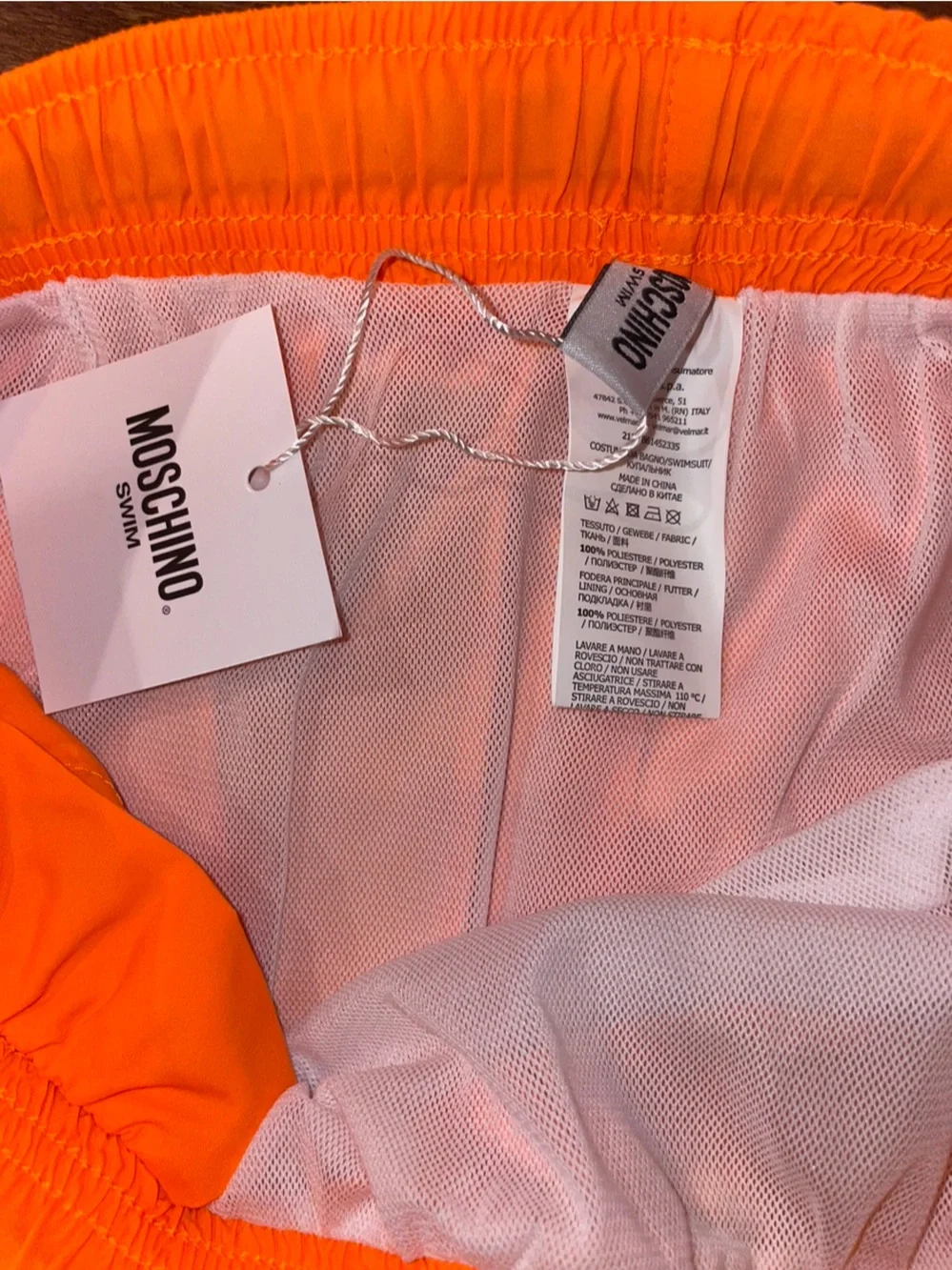 New! Moschino Neon Orange Logo Swim Shorts Oversized Graphic Beach Trunks🧡 M NWT